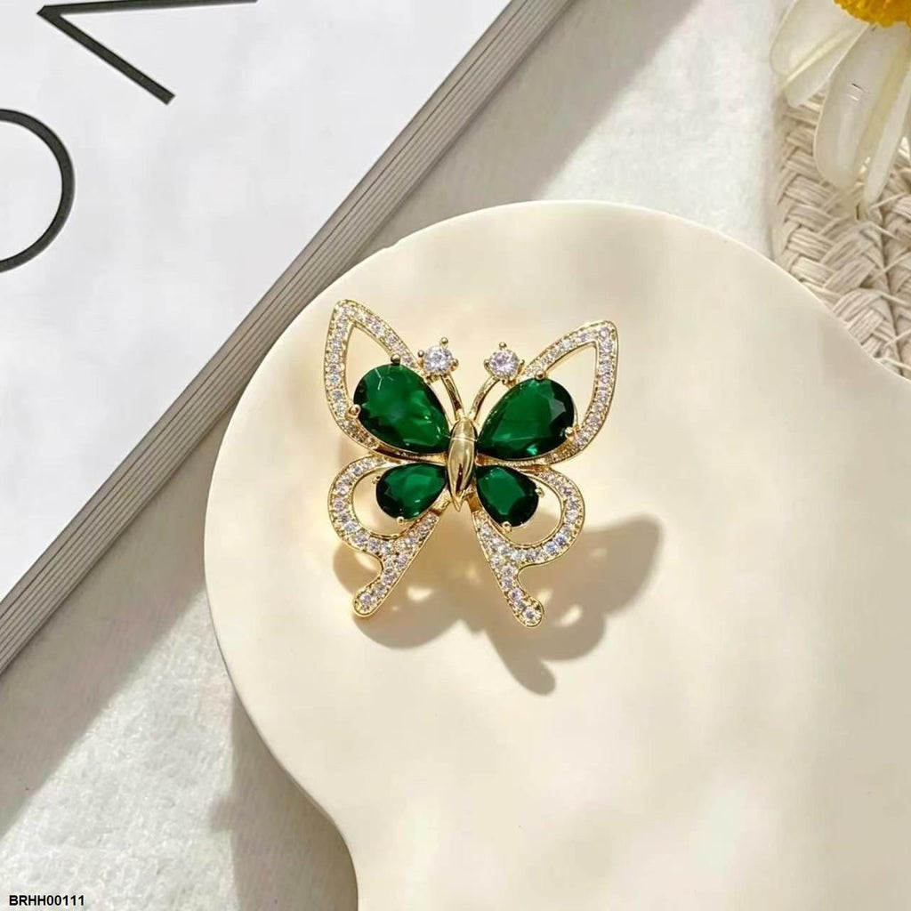 Emerald Stone Butterfly Zircon Broach