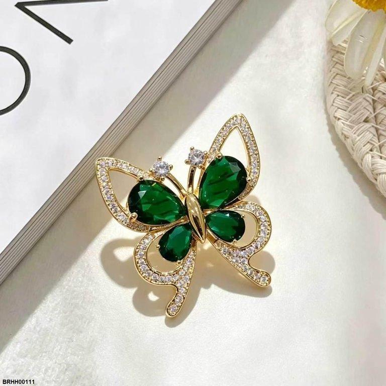 Emerald Stone Butterfly Zircon Broach