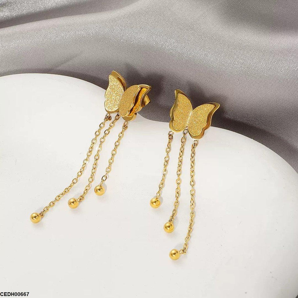 Double Butterfly Chain Drop Earrings
