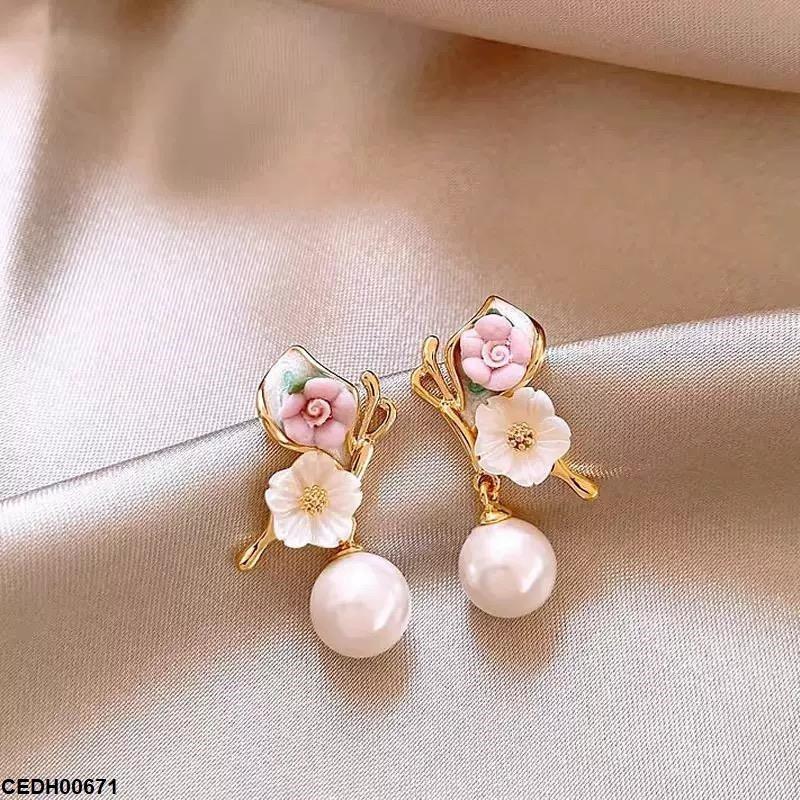 Flower Pearl Drop Earrings