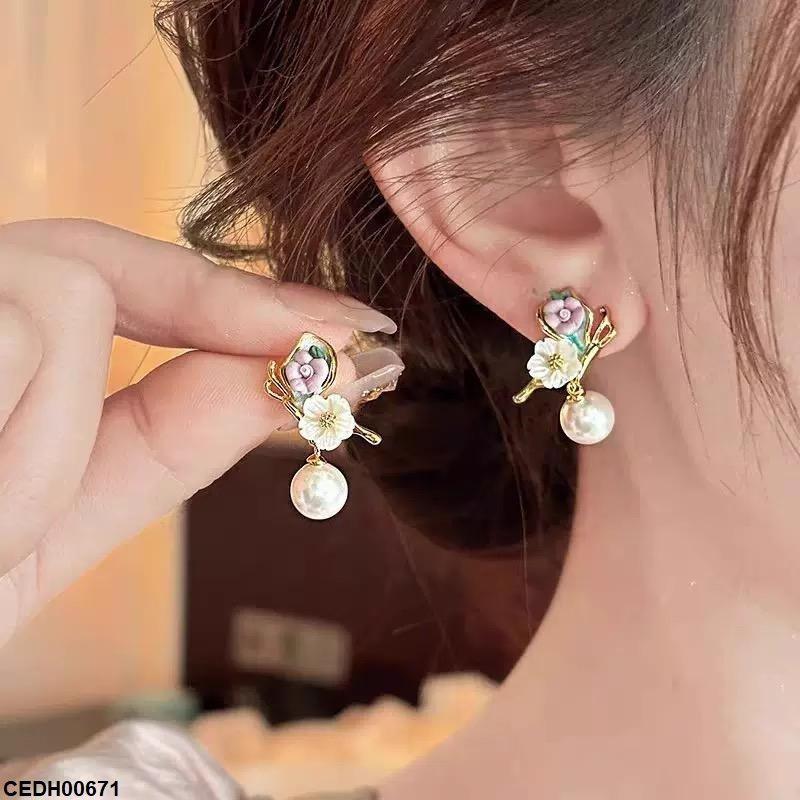 Flower Pearl Drop Earrings