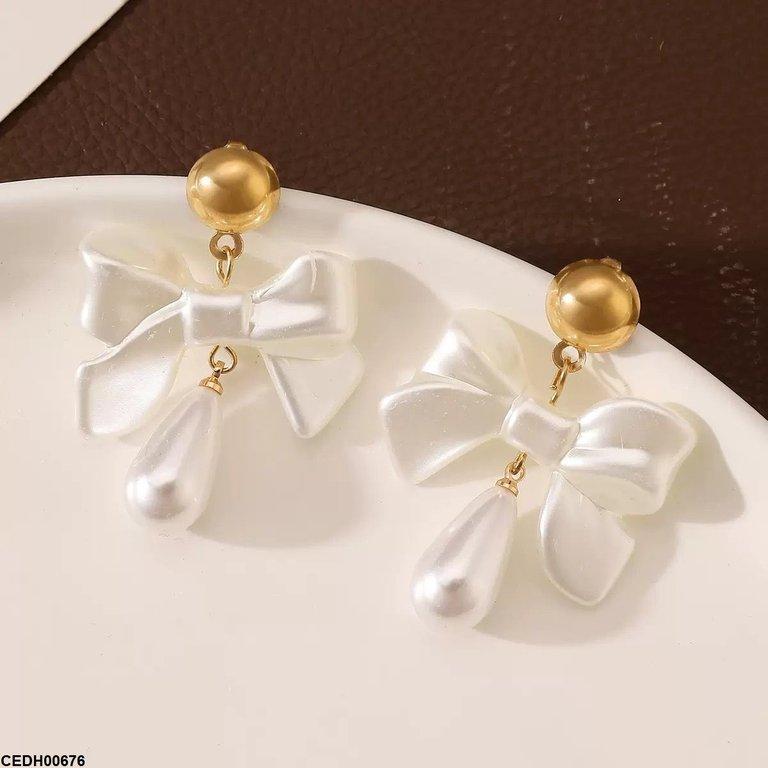 Bow Pearl Drop Earrings