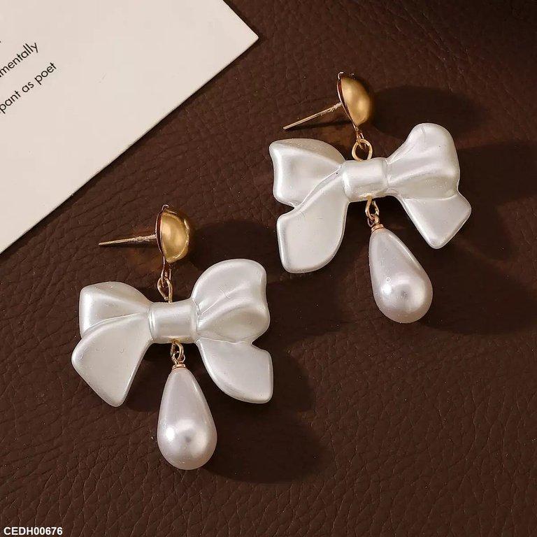 Bow Pearl Drop Earrings