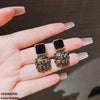 Round Stone Square Drop Earrings