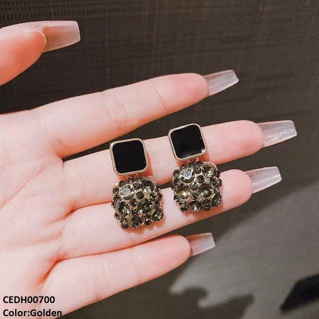 Round Stone Square Drop Earrings
