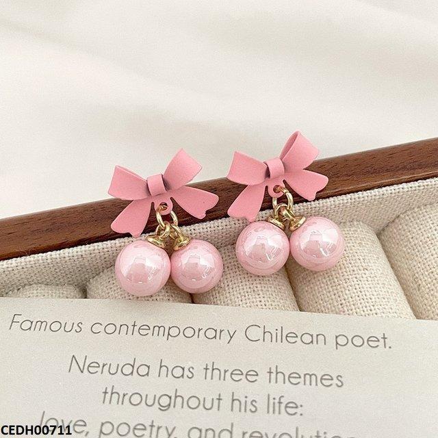 Bow Pearl Drop Earrings Pair