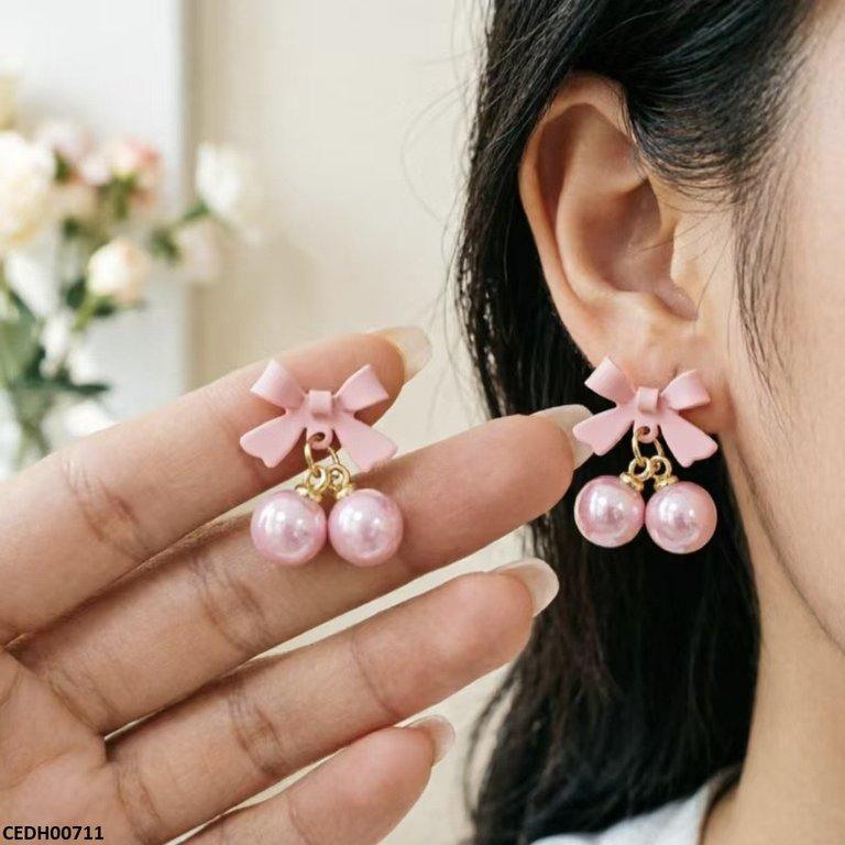 Bow Pearl Drop Earrings Pair