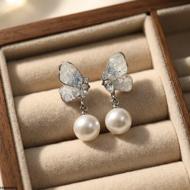 Butterfly Pearl Drop Earrings