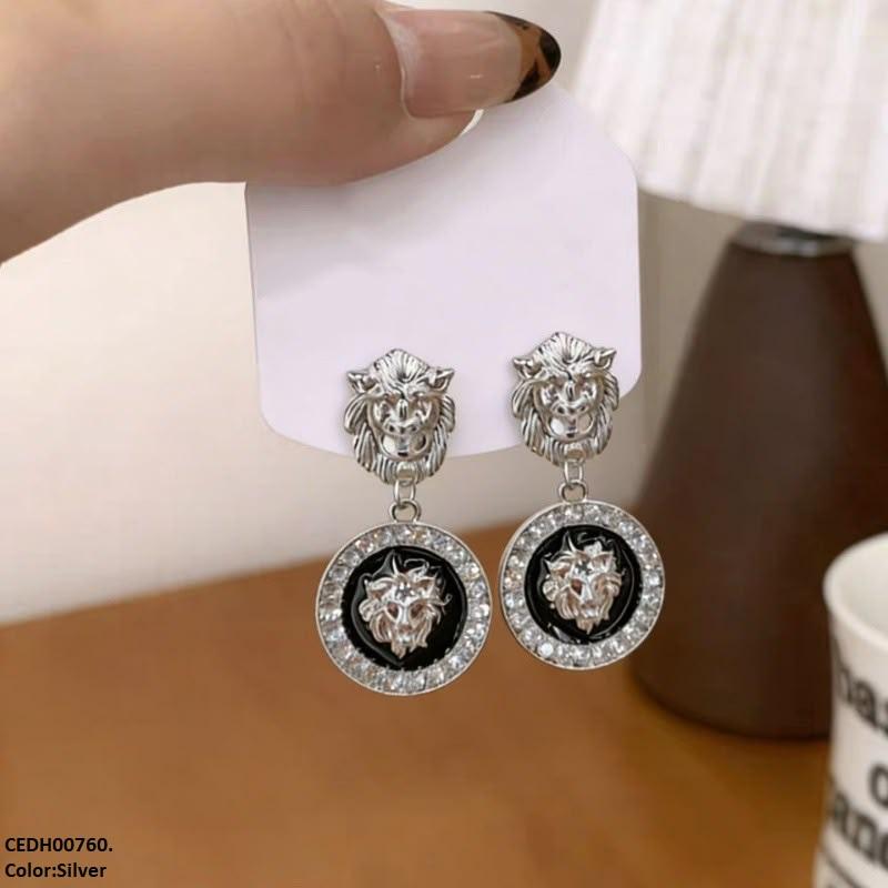 Round Lion Drop Earrings