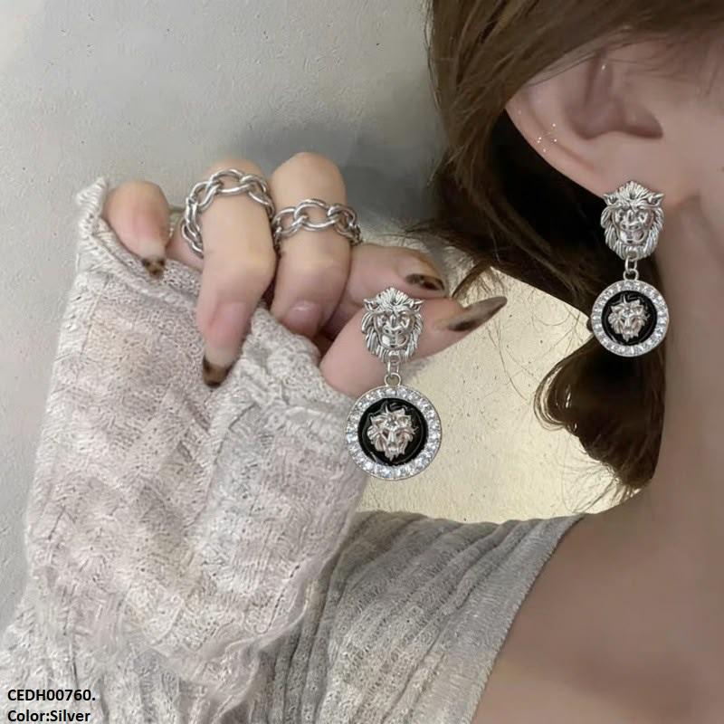 Round Lion Drop Earrings