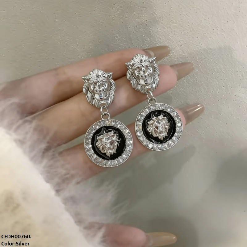 Round Lion Drop Earrings