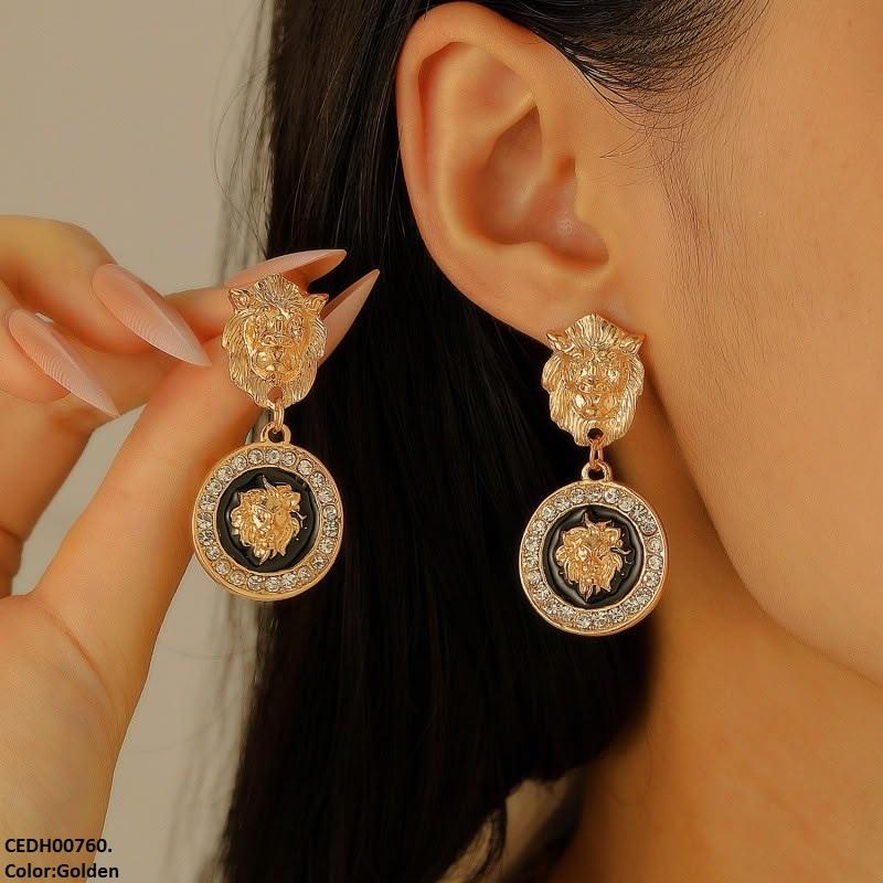 Round Lion Drop Earrings