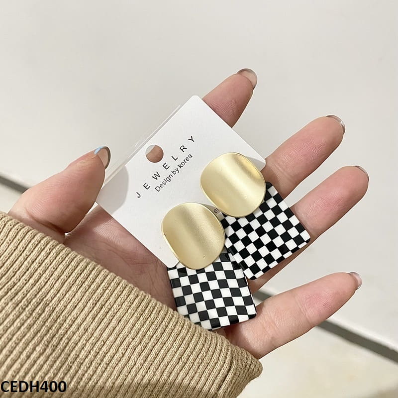 Check Drop Earrings Pair