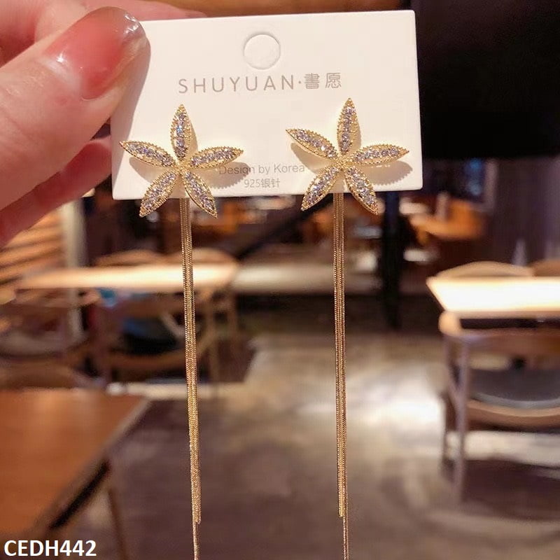 Flower Curb Drop Earrings Pair