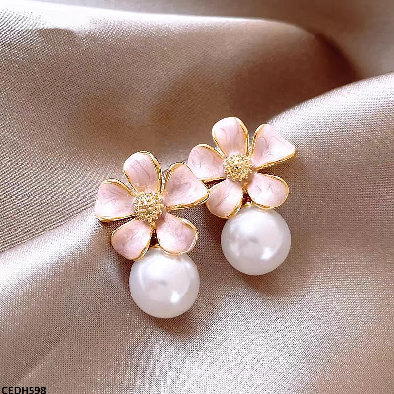 CEDH598 ZHL Flower Pearl Drop Earrings