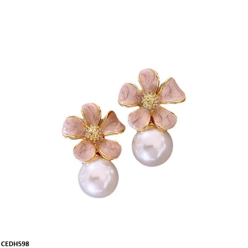 CEDH598 ZHL Flower Pearl Drop Earrings