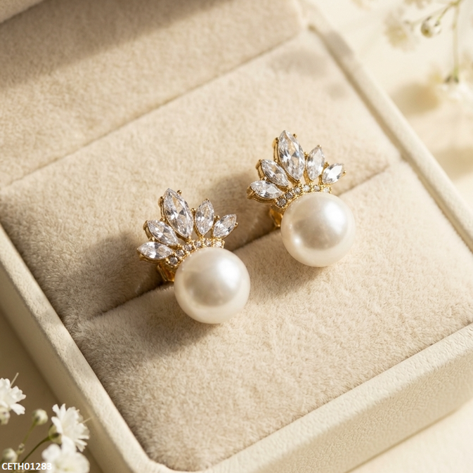 Marquise Stone Pearl Tops Pair