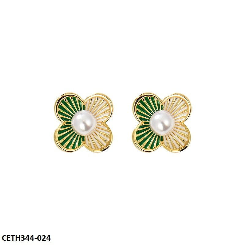 Painted Line Flower Stud Tops Pair