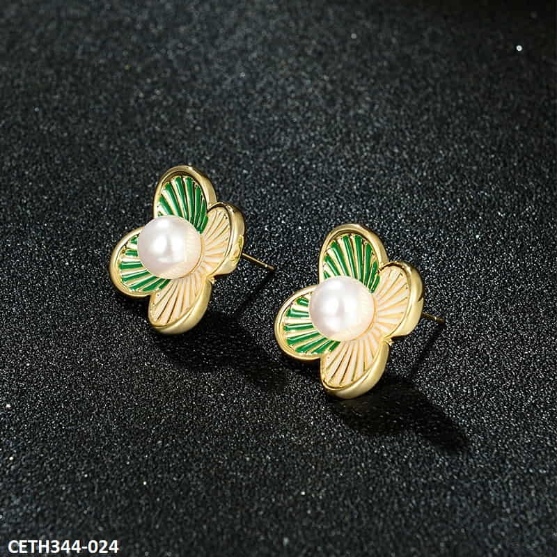 Painted Line Flower Stud Tops Pair
