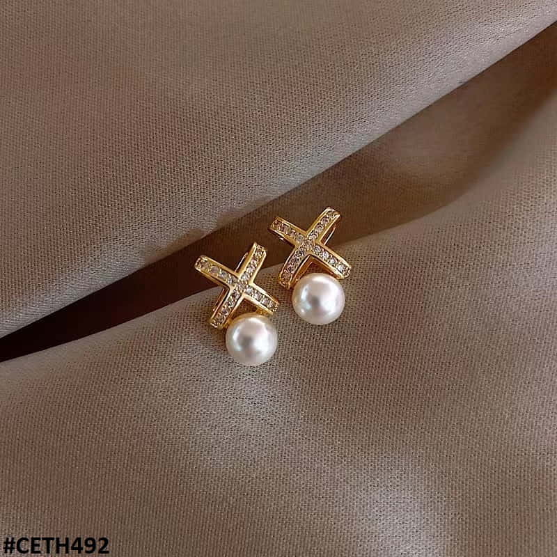 Cross Pearl Stud Tops Pair