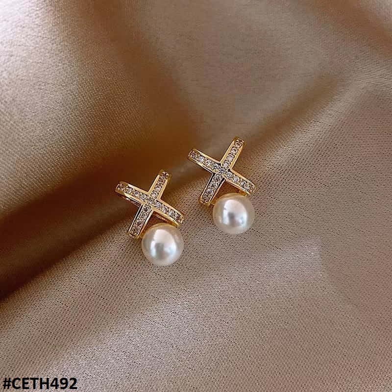 Cross Pearl Stud Tops Pair