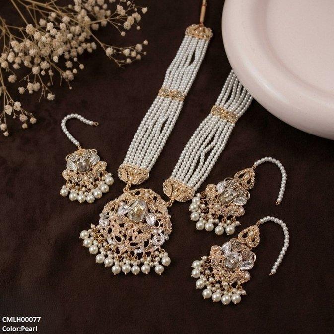 Rectangle Flower Pearl Drop Mala Set