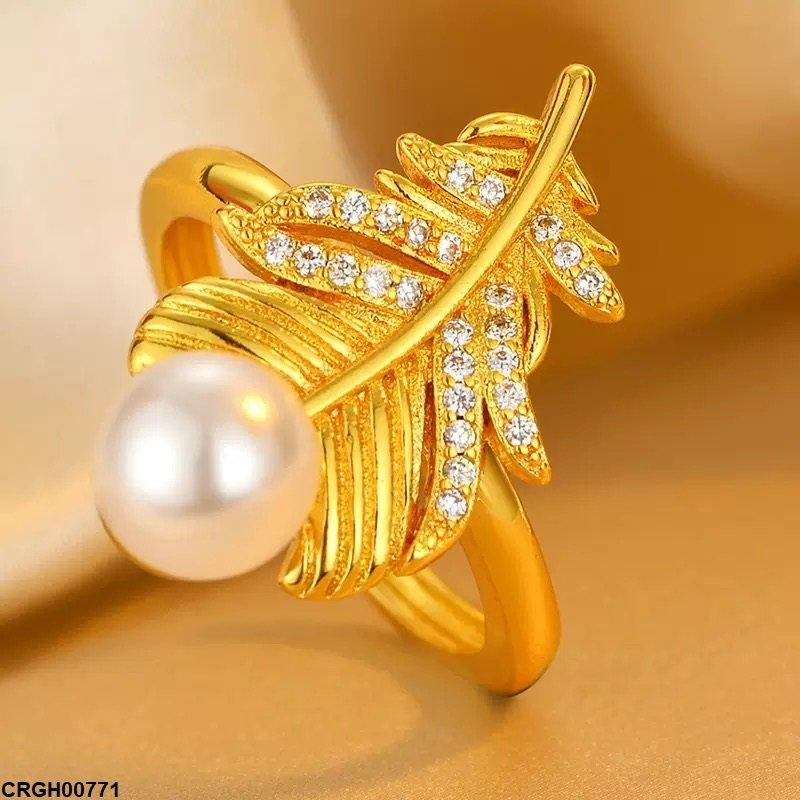Leaf Pearl Ring Adjustable