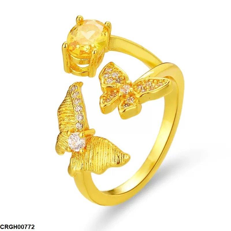 Double Butterfly Stone Ring Adjustable