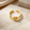 Stainless Steel Floral Flower Ring Adjustable