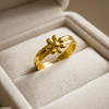 Stainless Steel Floral Flower Ring Adjustable