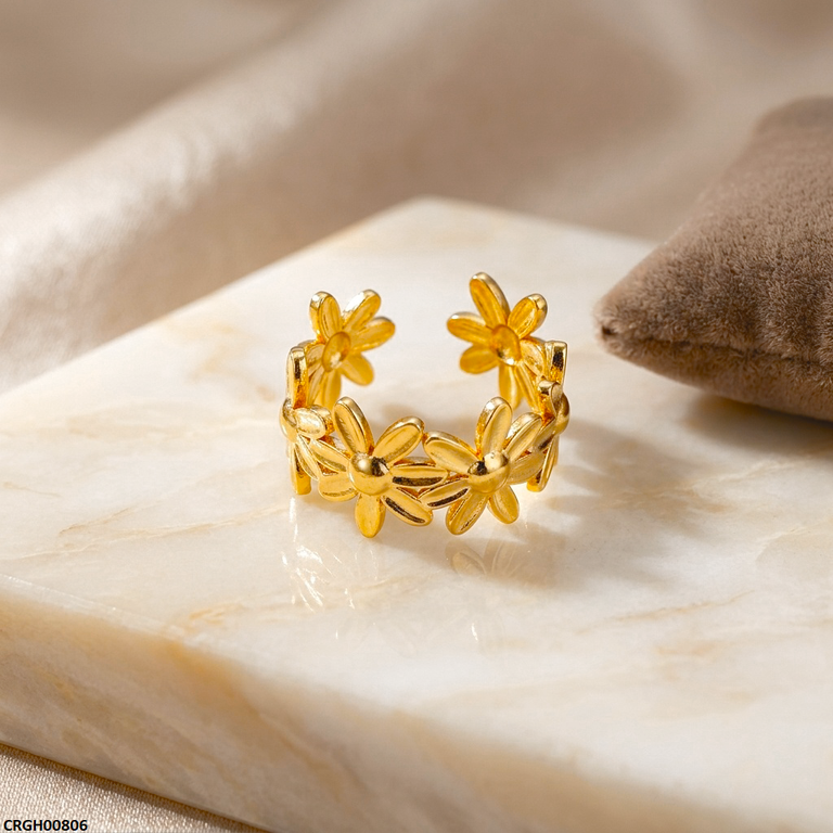Stainless Steel Flora Crown Ring Adjustable