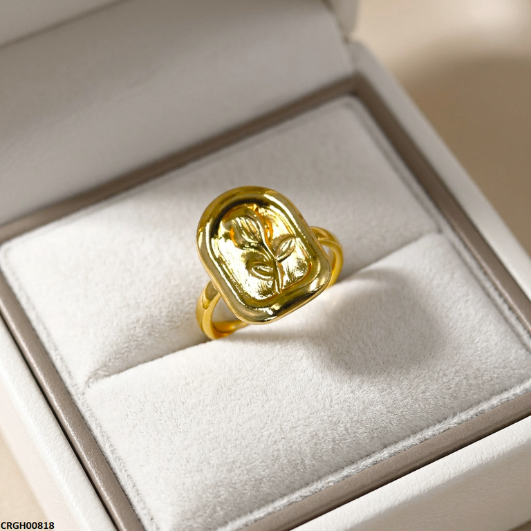 Stainless Steel Printed Rose Flower Ring Adjustable