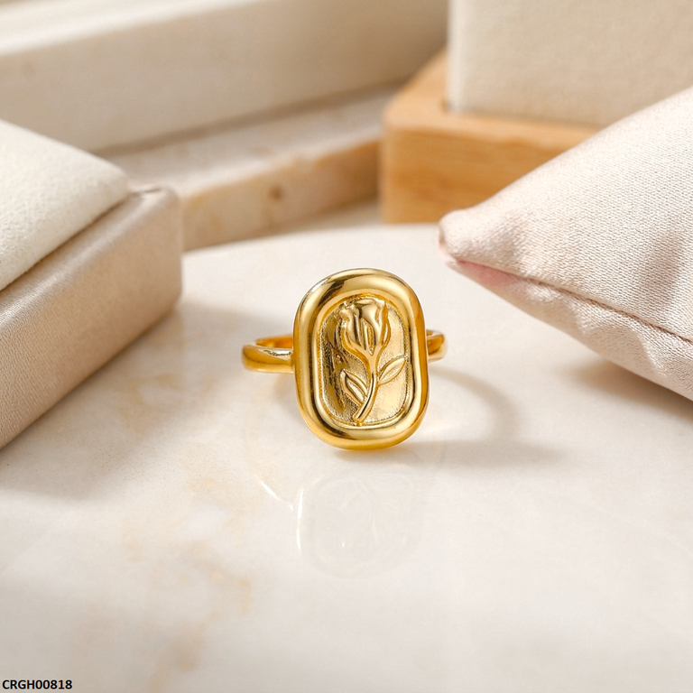 Stainless Steel Printed Rose Flower Ring Adjustable