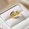 Stainless Steel Double Leaf Ring Ajustable