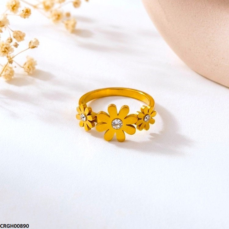 Stainless Steel Flower Stone Ring