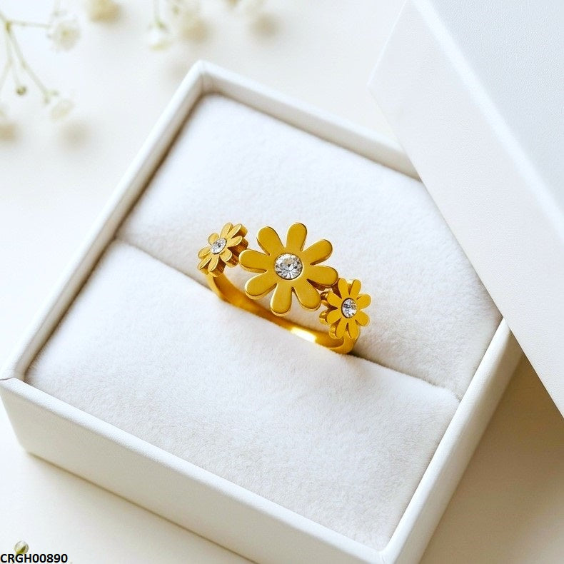Stainless Steel Flower Stone Ring