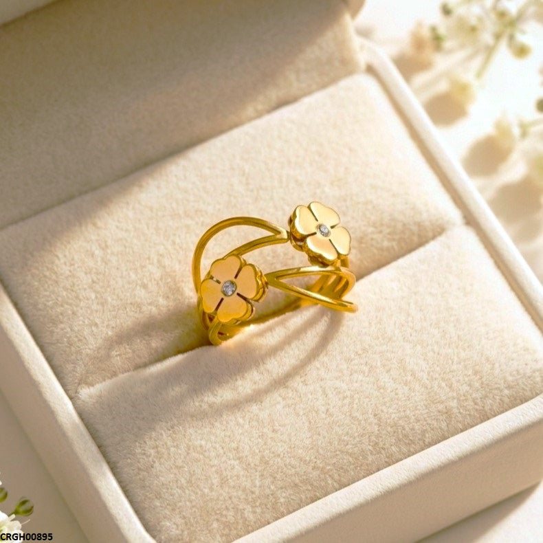 Stainless Steel Double Flower Ring