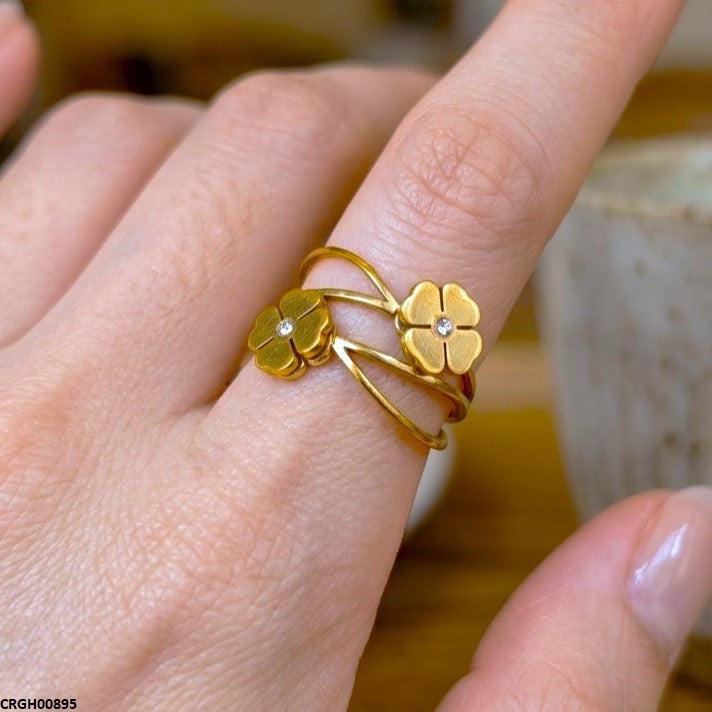Stainless Steel Double Flower Ring