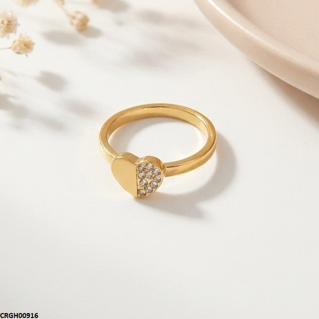 Stainless Steel Heart Stone Ring