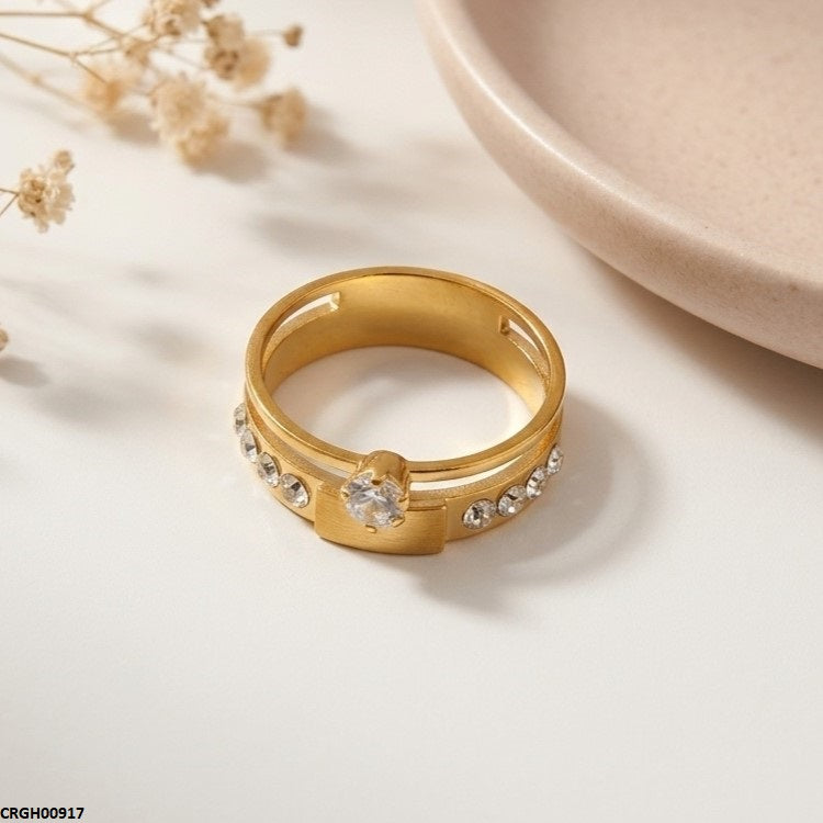 Stainless Steel Round Stone Ring