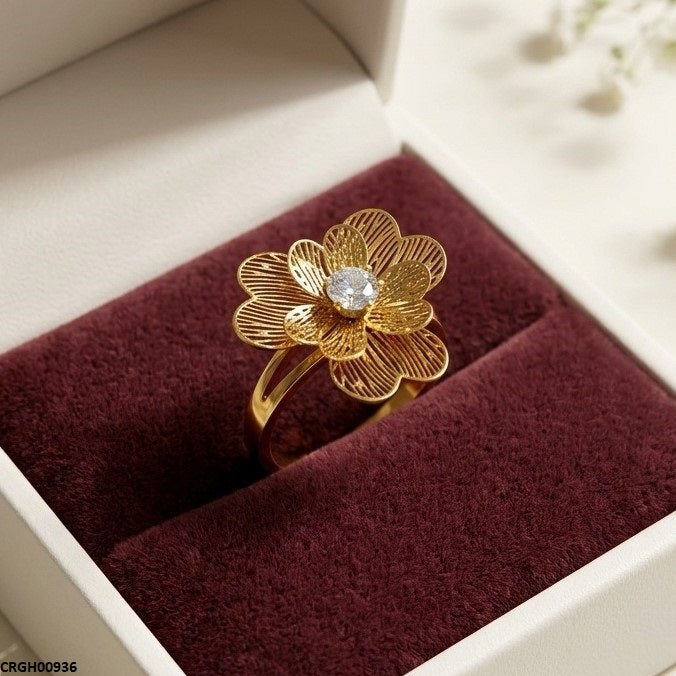 Stainless Steel Flower Stone Ring