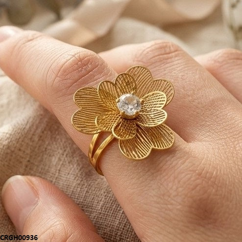 Stainless Steel Flower Stone Ring