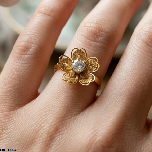 Stainless Steel Flower Heart Ring