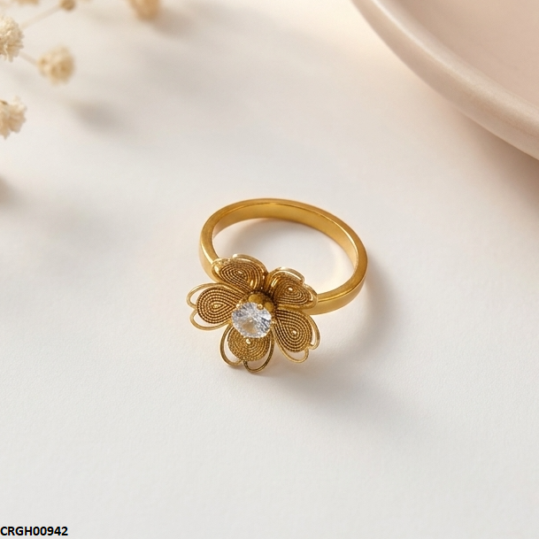 Stainless Steel Flower Heart Ring