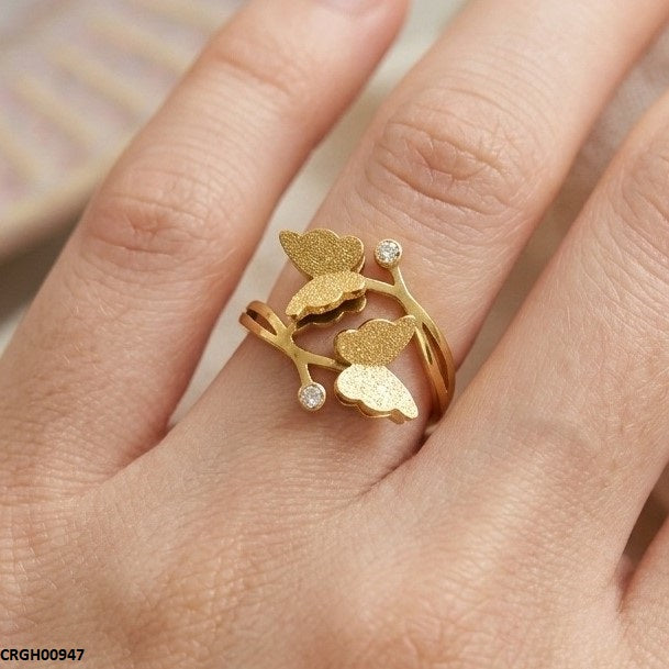 Stainless Steeld Double Butterfly Ring