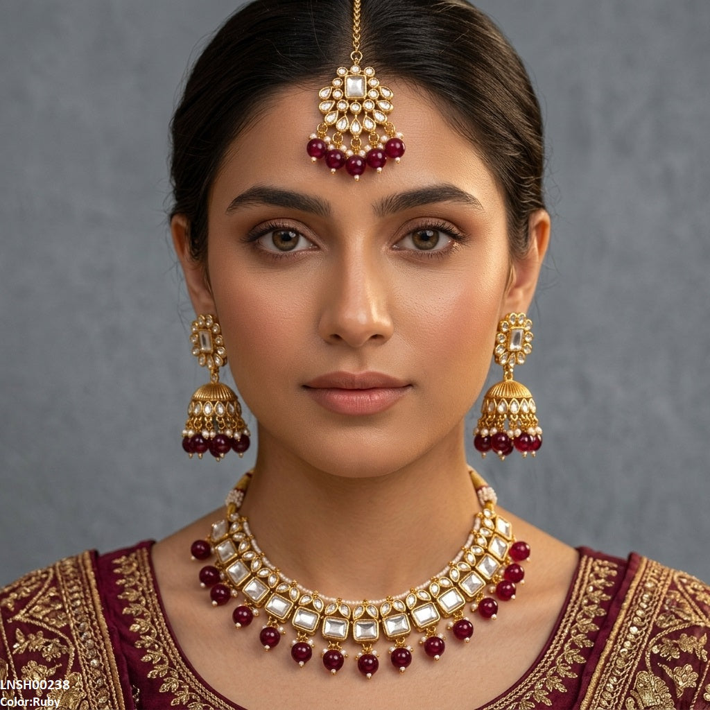 Square Pearl Drop Rajwari Necklace Set
