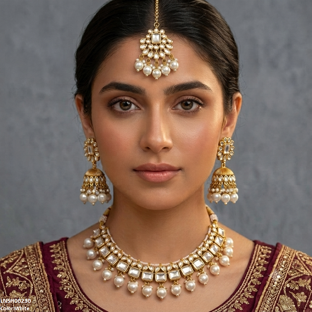 Oval Pearl Drop Rajwari Necklace Set