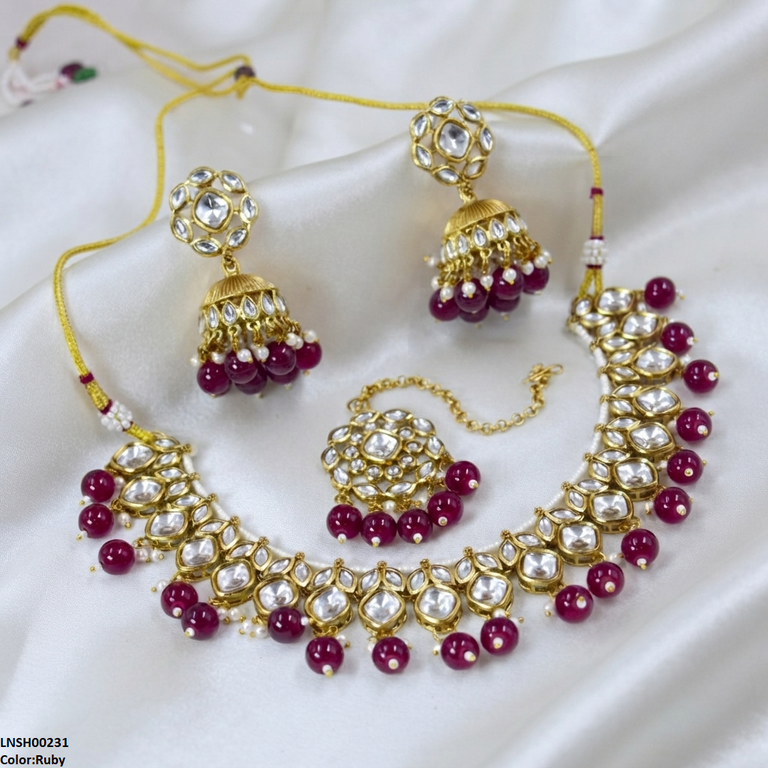 Marquise/Square Stone Pearl Drop Rajwari Necklace Set