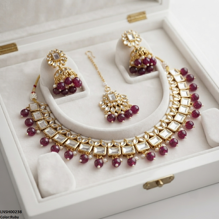Square Pearl Drop Rajwari Necklace Set
