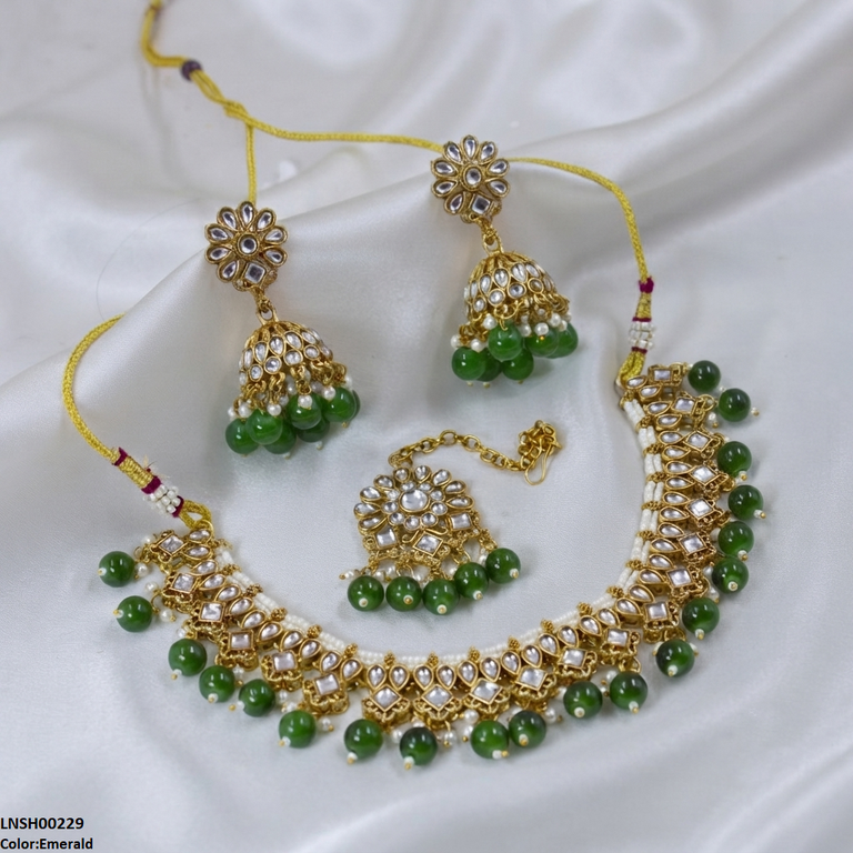 Tear/Square Pearl Drop Rajwari Necklace Set